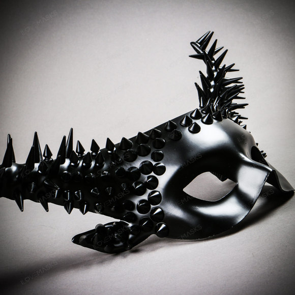 Krampus Black Steampunk Spikes Horn Devil Mask - Black - Picture 5 of 10